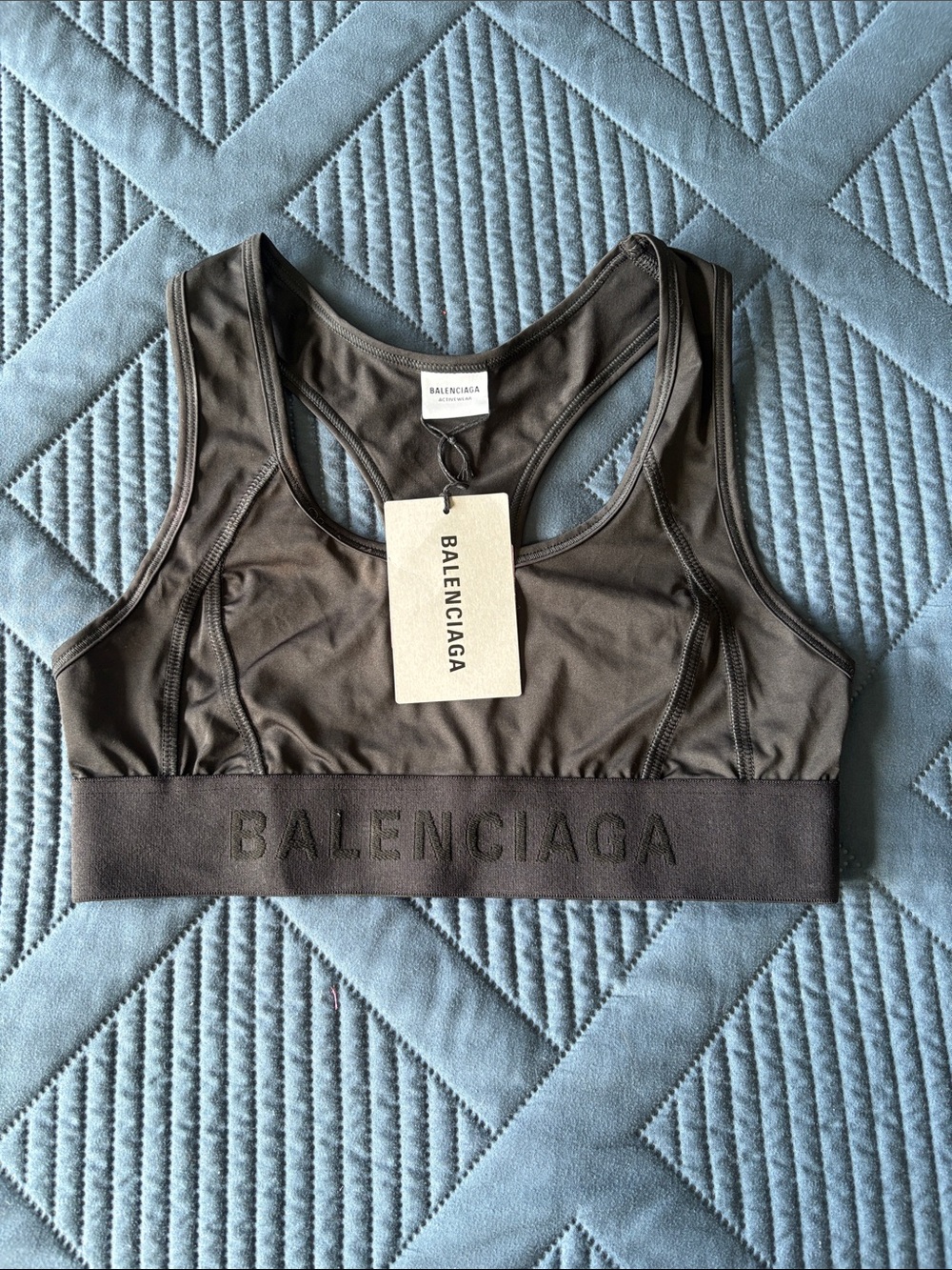 Balenciaga Brown Embossed Logo Racerback Sports Bra